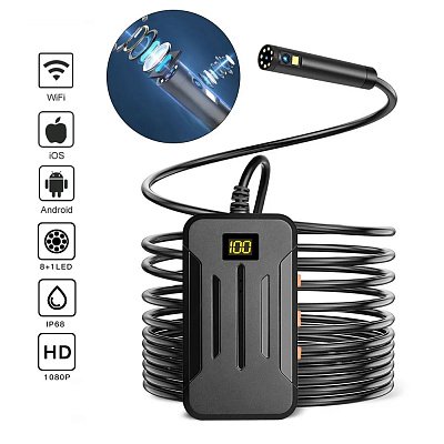 Видеоэндоскоп Wi-Fi, 2 камеры FHD (1920*1080) со встроенным АКБ, зонд 8 мм