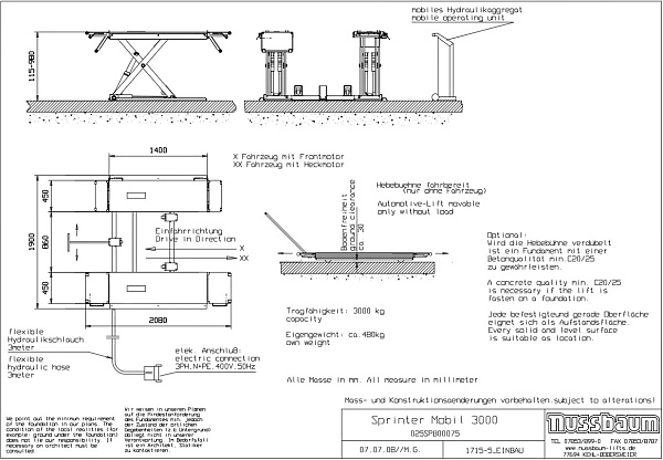 Подъемник ножничный, электрогидравлический, г/п 3 т