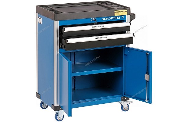 Тележка инструментальная, 2 выдвижных ящика, 2 полки с дверцами