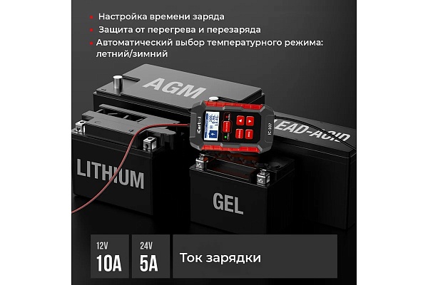 Тестер АКБ iCartool 12/24В с функцией восстановления, зарядное устройство