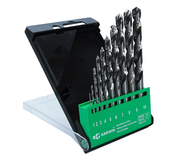 Набор сверл спиральных по металлу 1.0-10.0, шаг 1 мм, DIN 338, HSS-G, 10 предметов