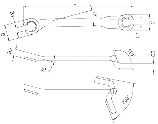 Разрезной ключ с полукарданом 21х21мм