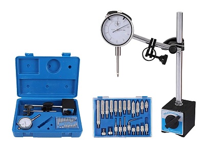 Индикатор часового типа 0,01мм, 0-10мм, магнитная стойка и комплект насадок для индикатора