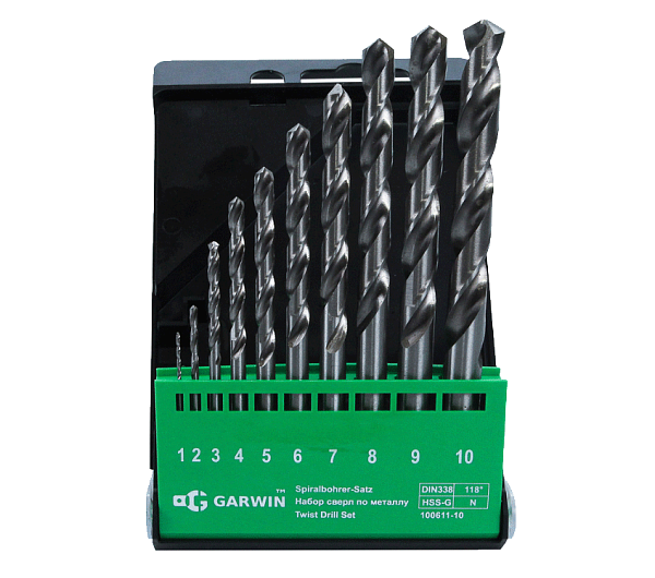 Набор сверл спиральных по металлу 1.0-10.0, шаг 1 мм, DIN 338, HSS-G, 10 предметов
